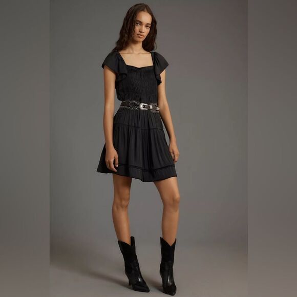 Anthropologie Flutter-Sleeve Square-Neck Mini Dress Size large - Picture 4 of 5